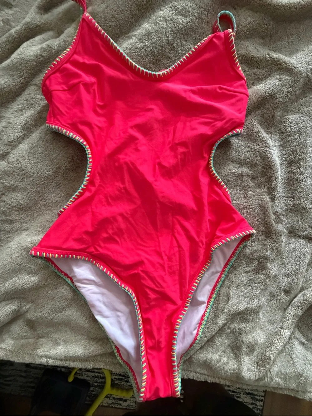 Popvil watermelon scallop one piece NWOT